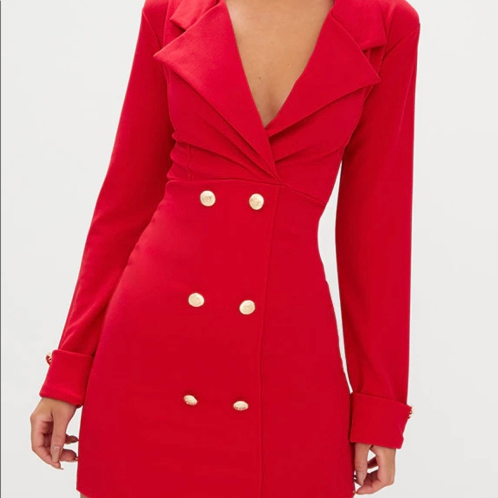 PLT Red Gold Button Detail Blazer Dress